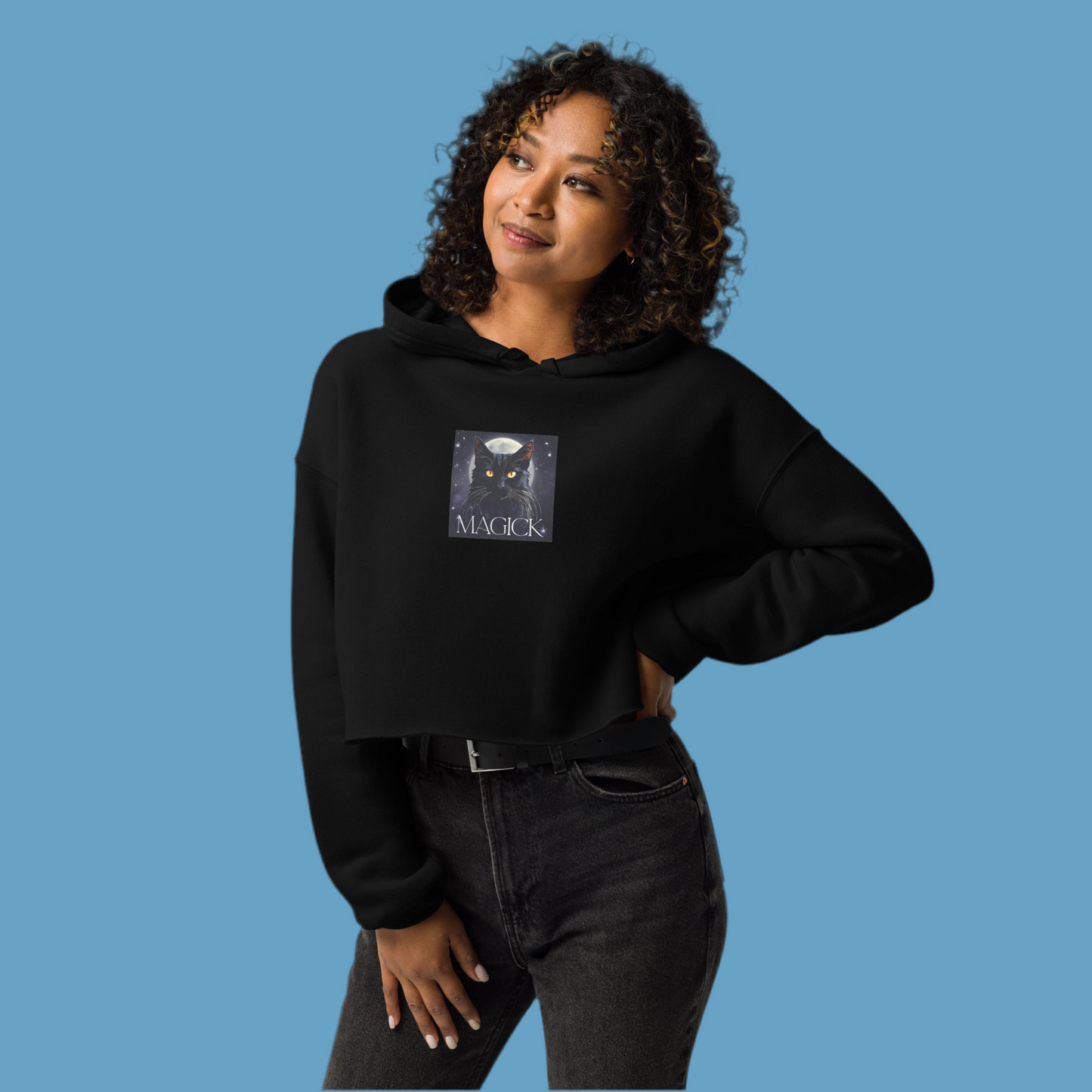 Magick Black Cat Women's Soft Crop Hoodie